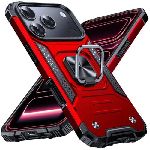 Image of Anqrp Heavy Duty Case for iPhone 17 Pro Case with Enhanced Ring Holder Grip Stand, Military Grade Shockproof Rugged Drop Protective Silicone Hard Slim iPhone 17 Pro Phone Case Cover,Corail Red