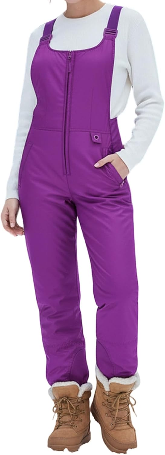 Womens Ski Bibs Jumpsuit Sleeveless Snowboard Water-Windproof Insulated Overalls Winter Warm Snow Suspenders Pants