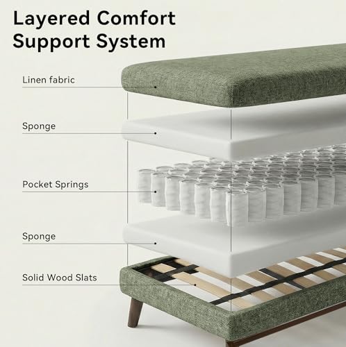 Image of Kingfun 65.2 inch W Loveseat Sofa, Mid Century Modern Decor Love Seat Couches for Living Room, Button Tufted Upholstered Furniture, Solid & Easy to Install Small Couch for Bedroom Office Apartment, Green