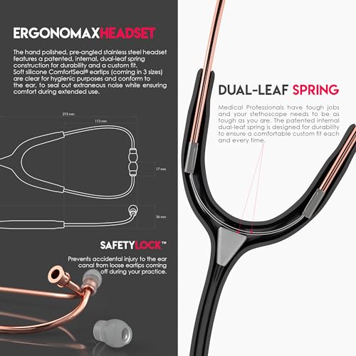 Image of MDF Instruments, Rosegold MD One Stainless Steel Stethoscope, Adult, Black Tube, Rosegold Chestpieces-Headset, MDF777RG11