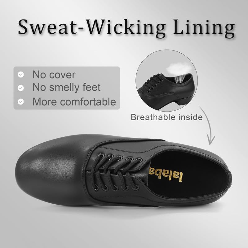 Men's Ballroom Dance Shoes - Leather Lace-up Dancing Shoes for Latin Tango Salsa Waltz, Black4
