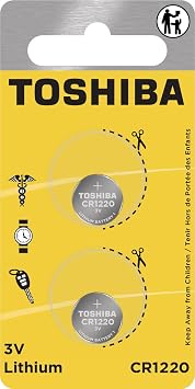 Toshiba CR1220 3V Lithium Coin Cell Child Resistant Blister Package 2 Batteries