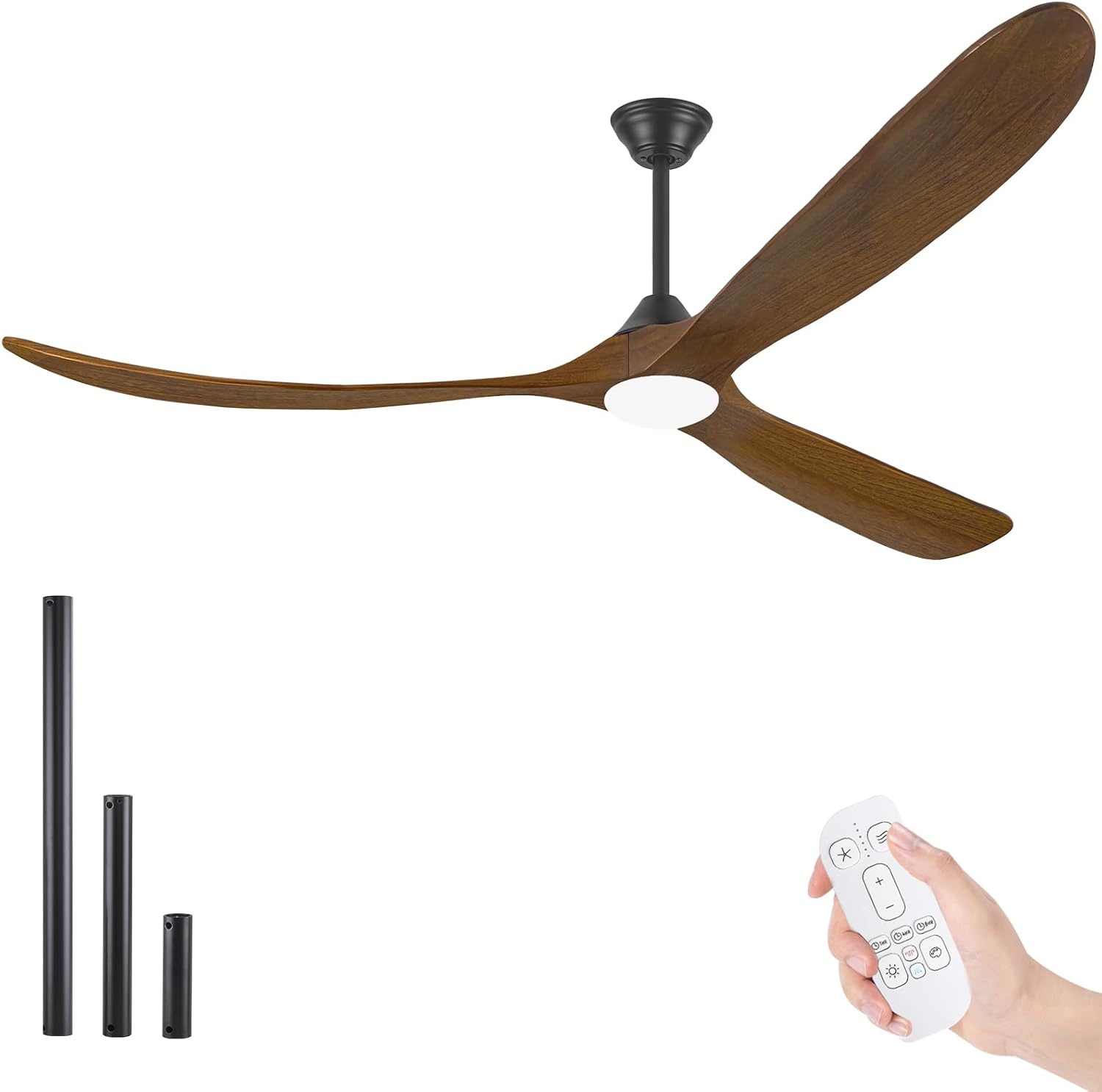 70 Inch Large Ceiling Fan with Light, Outdoor Ceiling Fans for Patios & Indoor Use, Wood ceiling fan with Remote, Modern Farmhouse Style, Quiet DC Motor, 3 Color Temps, Dimmable, Damp-Rated