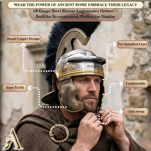 Image of AnNafi Roman Centurion Helmet w /Plume Armor, Medieval Metal Replica Helm, Soldier Costume Gladiator