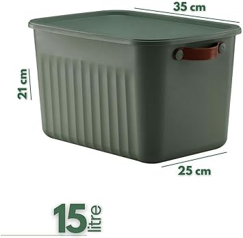 Deconox 1 Organizer Box with Lid, Decorative Storage Box, Organizer (35cm*25cm*22cm) GREEN 15 LITER