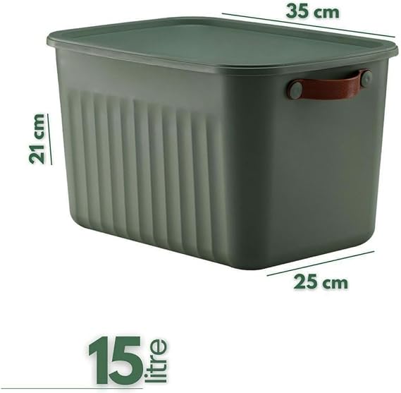 Deconox 1 Organizer Box with Lid, Decorative Storage Box, Organizer (35cm*25cm*22cm) GREEN 15 LITER