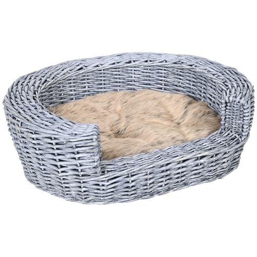 PawHut Panier en Osier pour Chien ou Chat avec Coussin Gris 57 x 46 x 17,5 cm