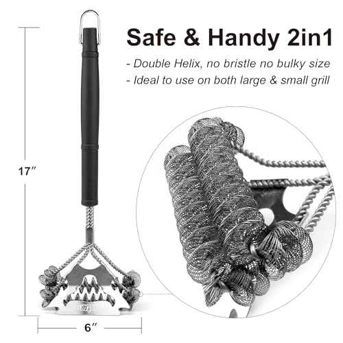GRILLART Grill Brush for Outdoor Grill Bristle Free - Safe BBQ Grill Cleaner Brush - 17" BBQ Brush for Grill Cleaning Kit -Stainless Grill Cleaning Brush BBQ Grill Accessories Tools- Gifts for Men Dad