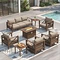 MAISON BACKYARDS Aluminum Outdoor Patio Furniture Set with Swivel Chairs, 10-Piece Outdoor Sectional with 5.2" Thick Cushions, Patio Conversation Sets with Plus Fire Pit for Backyard,(Brown,7 Seats)