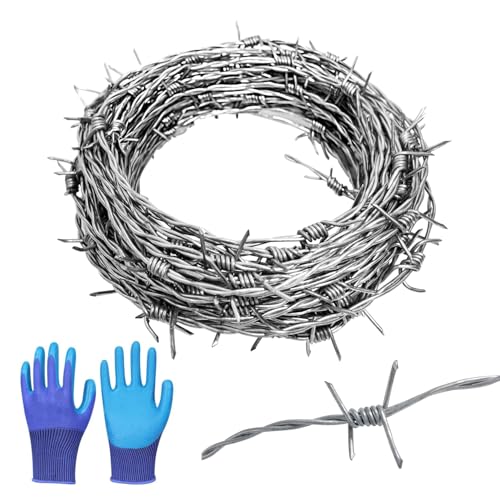 50 Ft Barbed Wire 4 Point Hot-Dip Galvanized Barb Fence Roll 18 Gauge Heavy Duty Barbed Wire Fence for Yard Garden Crafts Baseball Ball and Critter Deterrent