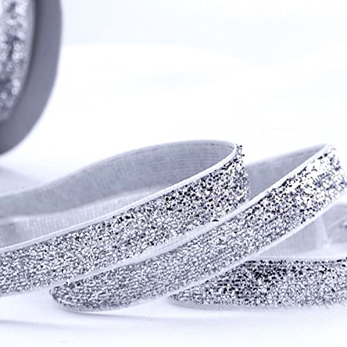 moonfarm 選べる12色 キラキラ ラメブレード リボン 幅約1㎝×5~45m ラッピング 手芸 (シルバー, 45m)