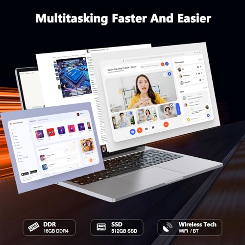 Image of Gaming Laptop,Laptop Computer,16GB DDR4 512GB SSD,16 Inch,with Full Metal Housing,N100CUP(UP to 3.4Ghz),BT,WiFi,3XUSB3.2,Supports Type C Charging,Webcam,5000Mah Battery,Gray