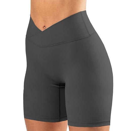 Puedizux Women's High Waisted Biker Shorts Cross Waist Workout Yoga Shorts Running Leggings with/no Pocket