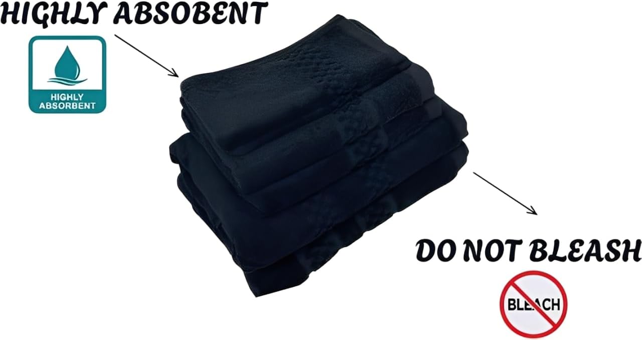 Luxury Towel Set – Bath, Hand, Face, Baby & Beach | Quick-Dry, Ultra-Absorbent | Includes Waffle Towels, Washcloths, Hair Wrap, Makeup Remover Cloths, Dish Rags, Bath Mat & Paper Towels (Black)