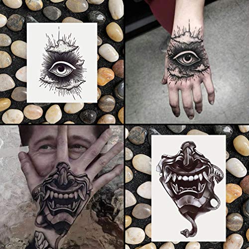 Oottati Waterproof 9 Sheets Back Of Hand Fake Temporary Tattoo Stickers - Black Halloween Skull Horror Eye Devil Sun Moon Totem (Halloween) #TOP1