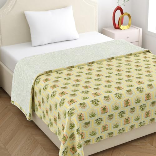 Image of Home Ecstasy 100% Cotton Mulmul Reversible Dohar for Single Bed 210 GSM (56 x 88 inches), Olive