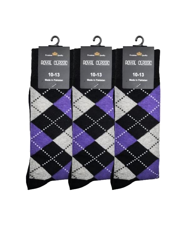 MENS ARGYLE DRESS SOCKS GROOMSMEN WEDDING 3-PAIRS 10-13 PINK - PURPLE - CHRISTMAS RED