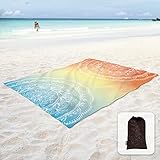 Sunlit Silky Soft 106'x81' Boho Sand Proof Beach Blanket Sand Proof Mat with Corner Pockets and Mesh Bag for Beach Party, Travel, Camping and...