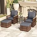 MELLCOM 5 Pieces Patio Furniture Set, Outdoor Wicker Chairs with Ottomans and Side Table, All-Weather Patio Bistro Set with Water-Resistant Cushions and High Back for Garden, Backyard