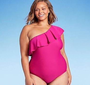 Women's Ruffle One Shoulder Full Coverage One Piece Swimsuit
