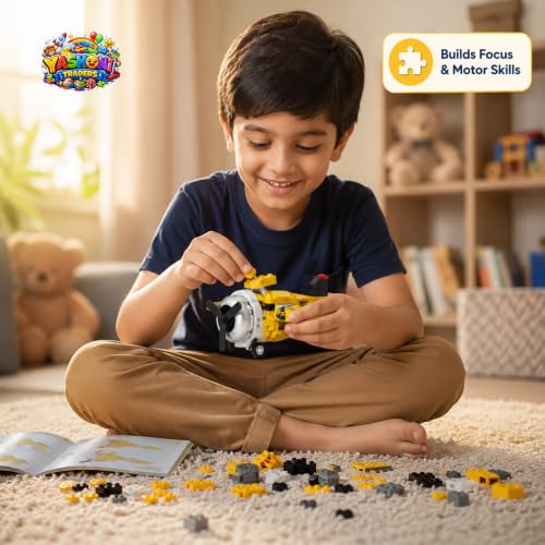 Image of Yashoni Mono Plane Building Blocks Set - 186 Pcs Racing Stunt Aircraft Model | Pull String Propeller Action, STEM Construction Toy for Kids 6+ Boys & Girls | Educational 3D Building Kit, Gift