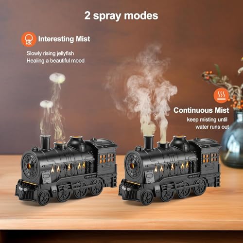 Image of KIMEE Essential Oil Diffuser, 300ml Train Diffusers for Essential Oils Large Room,Aromatherapy Diffuser Cool Mist with 2 Light 2 Mist Mode Auto Shut-Off for Home Office Hotel