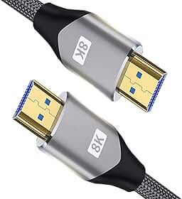 Cabo HDMI 2.1 8K 3m Ultra High Speed 48Gbps, 4K 240Hz HDR eARC Dolby Vision/Atmos, Nylon Trançado Reforçado, Conector Banhado a Ouro, Compatível com PS5, Xbox Series X, TV, Monitor e PC