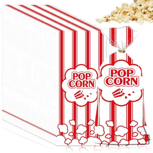 GOEDCH Sacs à pop-corn: 300 sachets à pop-corn rayés rouges et blancs, 12,5 x 27,5 cm petite boîte, accessoires pour machines à Pop-corn pour fêtes de...