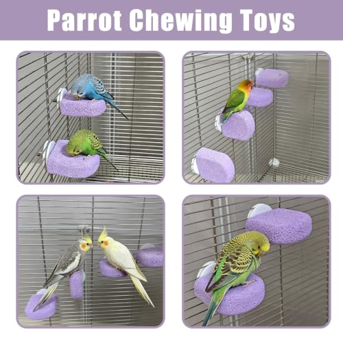 Image of 4Pack Bird Perch Stands Parrot Beak Grinding Stone Platform,Purple-S | Parakeet Foot Claws Trimmer,Calcium Perch Climbing Chewing Toys for Small Medium Birds Cockatiel Conure Lovebird Budgie