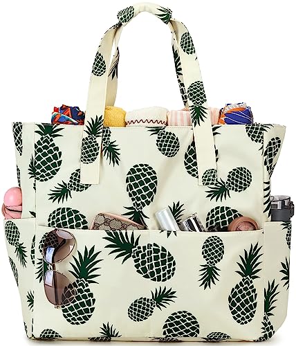 Image of LEDAOU Large Beach Bag Women Waterproof Sandproof Zipper Beach Tote Pool Bag for Swim Gym Grocery Travel with Wet Pocket