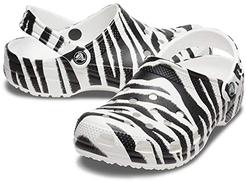 Image of Crocs Men's and Women's Classic Animal Clog Leopard Shoes, White /Zebra Print ,15 Women /13 Men