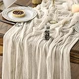 Artoid Mode Boho Beige Gauze Wedding Table Runner, 300 cm Seasonal Fabric Kitchen Dining Holiday Table Decor for Home Party Indoor