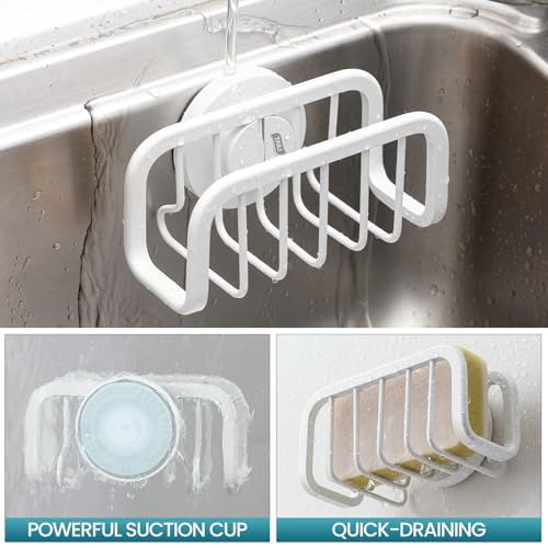 Image of TAILI White Sponge Holder for Kitchen Sink with Strong Suction Cup