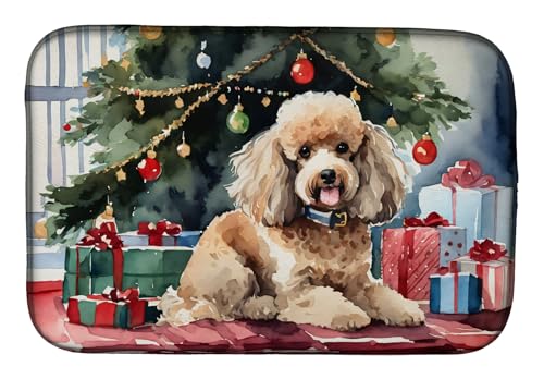 Caroline's Treasures DAC2726DDM Poodle Cozy Christmas Dish Drying Mat Absorbent Dish Drying Mat Pad for Kitchen Counter Dish Drainer Mat for Countertop, 14 x 21", Multicolor