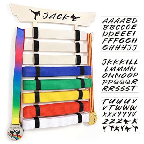 Winartton Karate Belt Display Rack, 8 Belts Taekwondo Belt Display With Medal Hanger And Stickers, Plywood Martial Arts Belt Display For Jiu Jitsu, Bjj Belts #TOP6