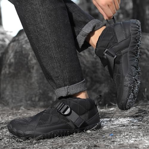Image of Winter Footwear Barefoot Shoes Women Men Zero Drop Barefoot Hiking Boots Slip On Warm Waterproof Snow Boot Minimalist Wide Toe Ankle Booties Five Finger Hike Shoes Outdoor