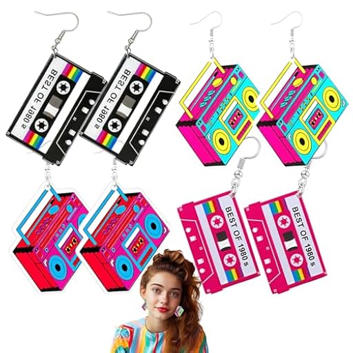 YOFDAL 4 Pares de Pendientes Retro en Forma de Caja, Pendientes Neón de los Años 80, Accesorios para Fiestas de Disfraces, Regalos para Mujeres | Ya disponible en tu tienda friki favorita! En mundofriki.es!