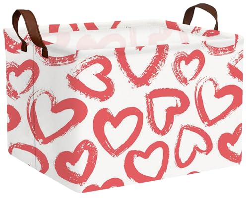 Image of Large Valentine's Day Basket Heart Shaped Storage Bin for Gifts Collapsible Organizer Room Decor (Red Big Love)