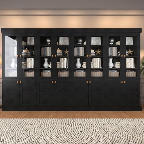 Vyre 71" Tall Farmhouse Bookshelves with Glass Doors, Set of