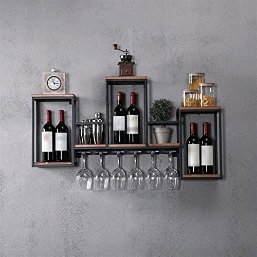 Étagère murale en bois massif pour bouteilles et verres à vin suspendus
