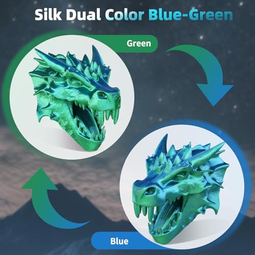 Image of Dual Color Silk PLA 3D Printer Filament 1.75mm, Dual Color 2-in-1 Green-Blue Silk Filament 1KG Spool (2.2lbs) Dimensional Accuracy Probability + /- 0.02mm Fits Most FDM 3D Printers, Blue-Green