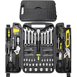TLGREEN 95-Piece Mechanic Tool Set with Storage Case, Yellow | Car Tool Kit And Wrench Tool Set with Pliers, Sockets And Bits; Organized Case for Household Maintenance And Garage Repairs
