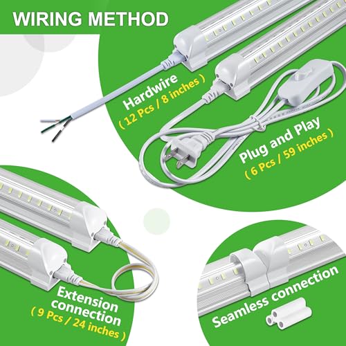 Image of Skymoatled 12Pack 4FT LED Shop Light Garage Lights,50W 6000K 7500LM White Light,Hanging /Surface Mount,Plug and Play,Linkable T8 LED Shop Lights,Commercial Bay Lighting for Warehouse Workshop Basement