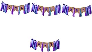 ABOOFAN 4pcs Table Skirt Pull Flag Highchair Banner 1st Rainbow Decorations First Birthday Banner 1st Birthday One High Chair Banner One Garland Letter Banner Purple Fabric Photo Baby Boy