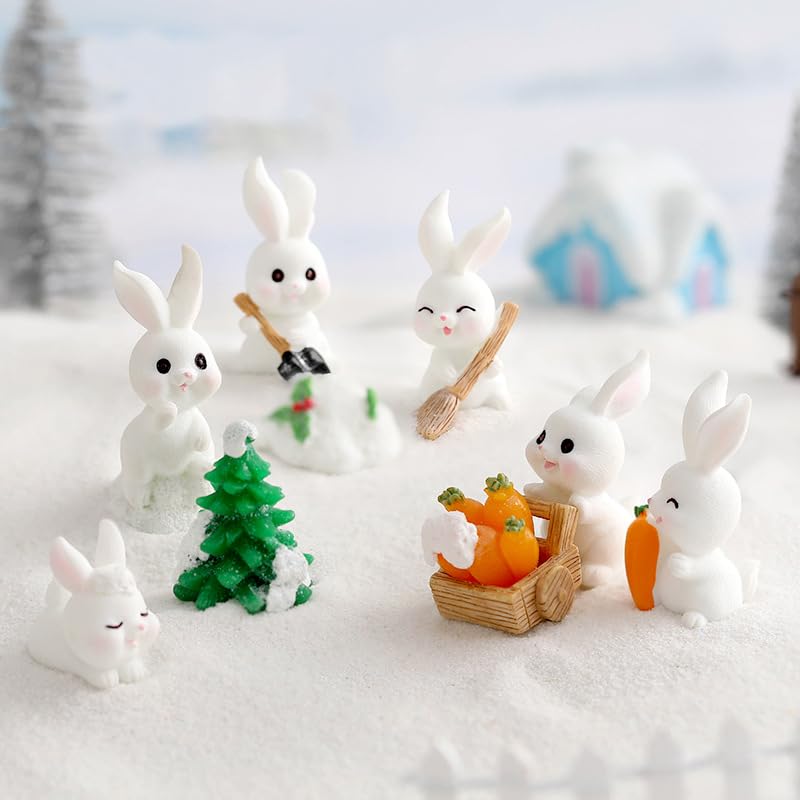 19-teiliges Miniatur-Set Mit Schneehasen & Weihnachtsfiguren – Aus Kunstharz, Ideal Für Deko, Feengarten & Kuchen