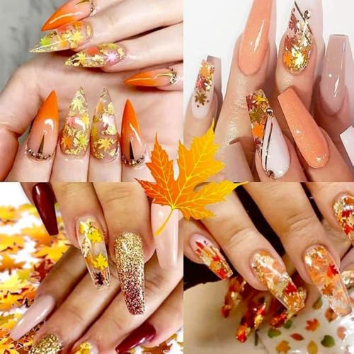 Image of 3Boxes 24 Colors Maple Leaf Nail Art Sequins Chameleon Holographic Glitter 3D Flakes Laser Gradient Nail Glitter Design Shiny Glitters Accessories for Women Fall Manicure DIY Decorations