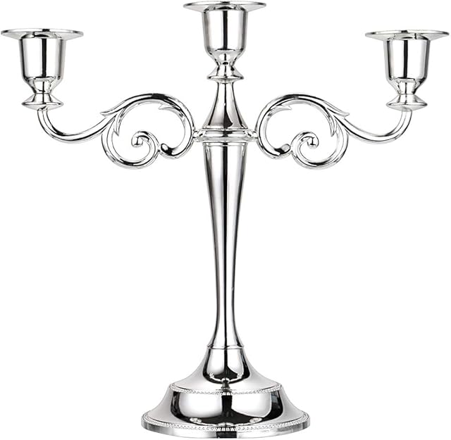 SUMNACON Metal Candelabra 3 arms Candle Holders Stand  For Wedding Dinning  Party (Silver)