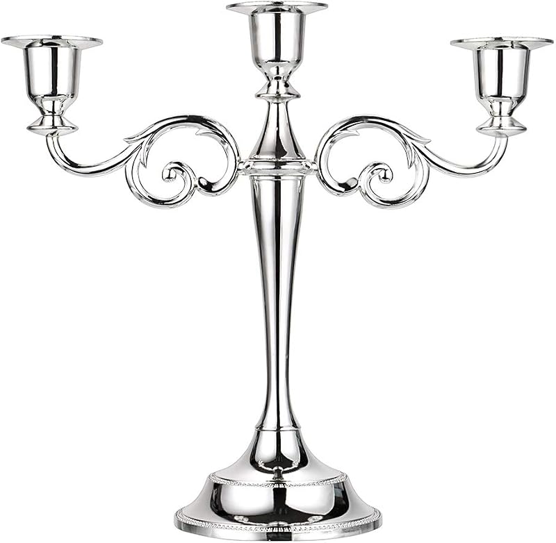 OwnMy 3 Arms Metal Candelabra Silver Taper Candlestick Holder