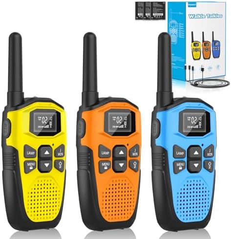 3er Set,NXGKET Walkie Talkie Aufladbar für Erwachsene Kinder Funkgeräte,Große Reichweite 5km Walki Talki mit Li-ion Akku, VOX Taschenlampe für Freien, Camping, Wandern
