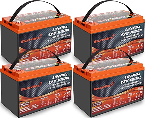 Enjoybot 12V 100Ah Lithium LiFePO4 Deep Cycle Battery, Built-in 100A ...